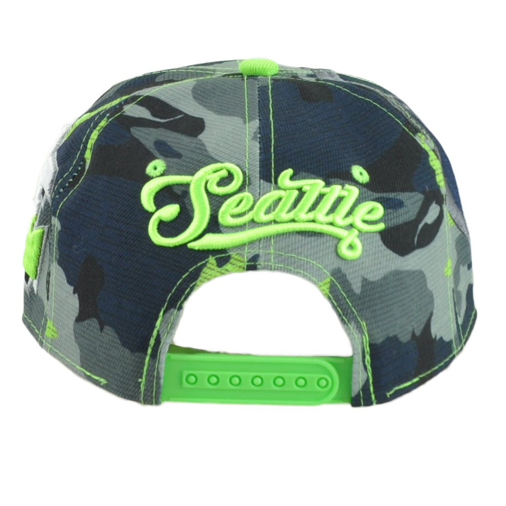 Seattle Seahawks Theme Football City Flat Bill Adjustable Helmet Bicolor Hat Cap