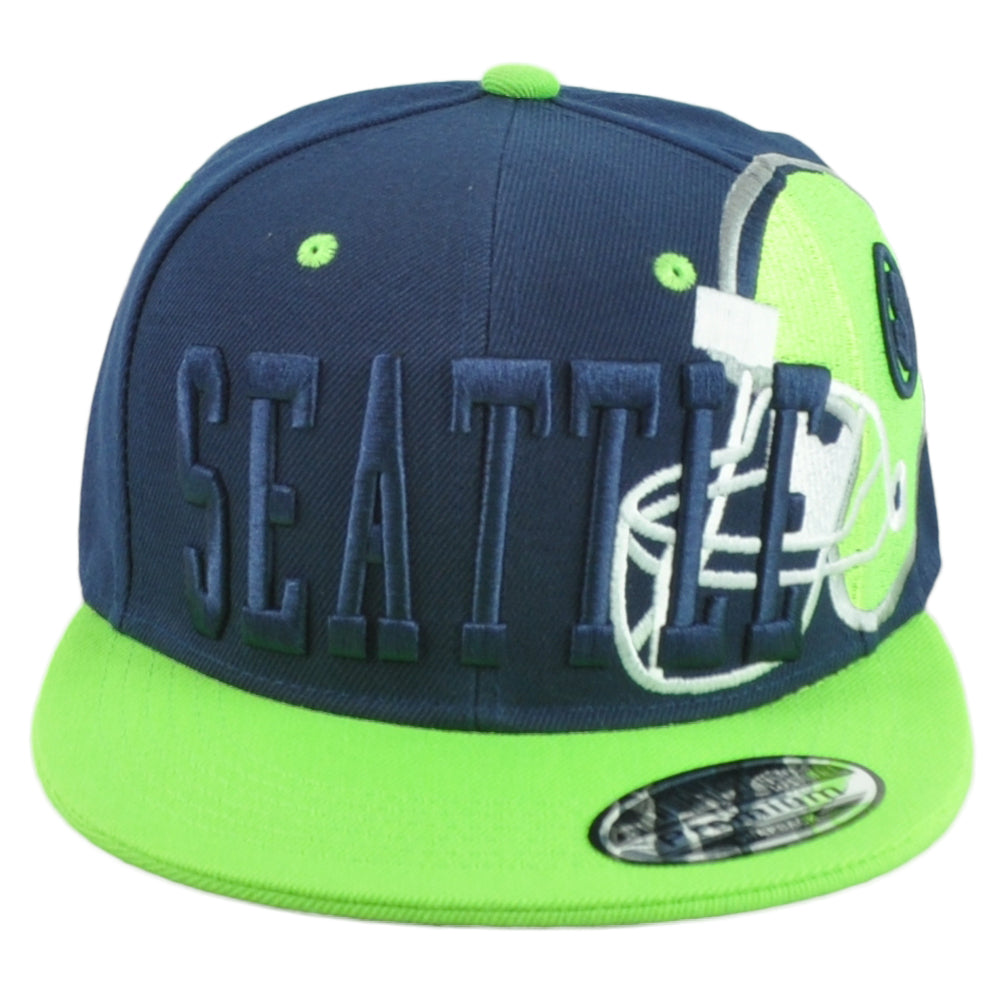 Seattle Seahawks Theme Football City Flat Bill Adjustable Helmet Adults Hat Cap