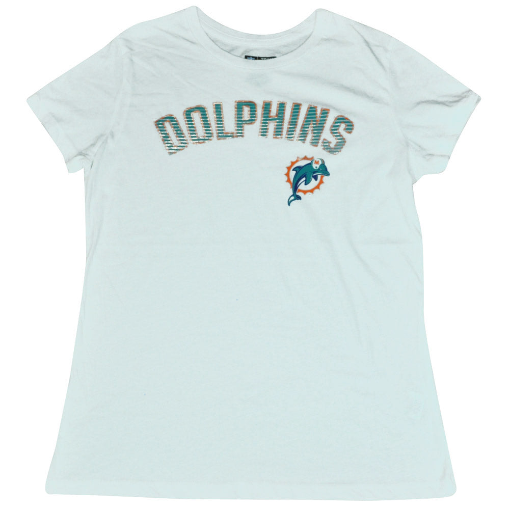 NFL Miami Dolphins Fins Women Ladies Game Tradition Tee Wht Tshirt DW2504
