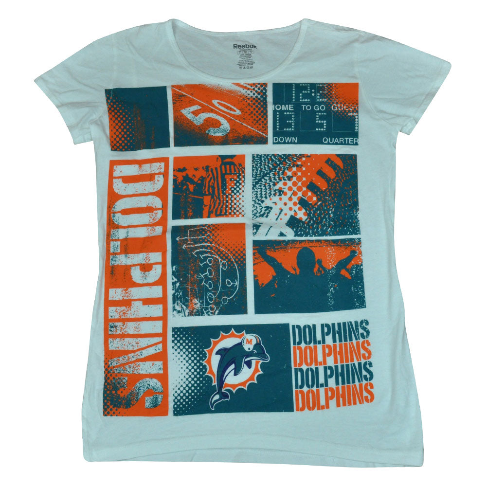 NFL Reebok Miami Dolphins Fins Women Ladies Block It Tee Tshirt DW2165