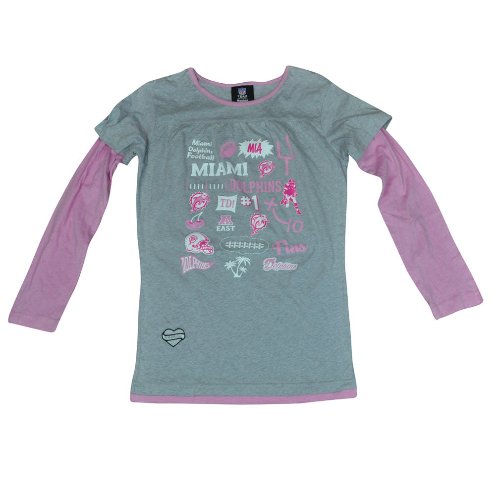 NFL Miami Dolphins Reebok Girls Jersey Tee DK3142 Long Sleeve Shirt 16