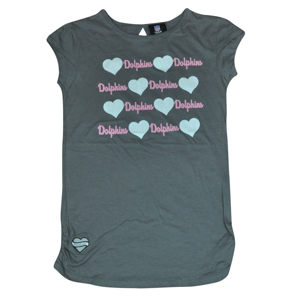 NFL Reebok Miami Dolphins Junior Girls Sleeve Shirr Tee Tshirt DK3144 16