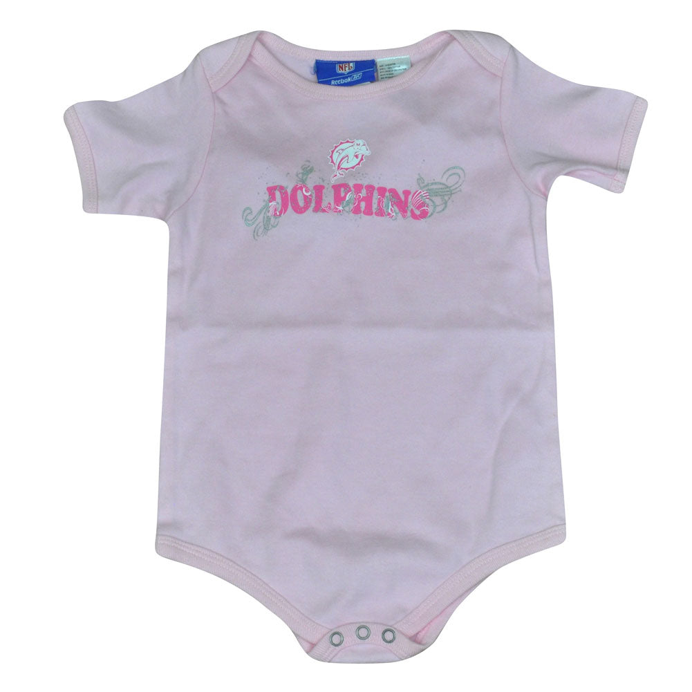 NFL Reebok Miami Dolphins Fins Infant Girls Pink Foil Creeper DK1050 24 Months
