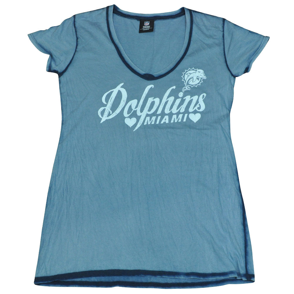 NFL Miami Dolphins Fins DW3163 Women Ladies Seam Wash VNeck Tshirt Tee