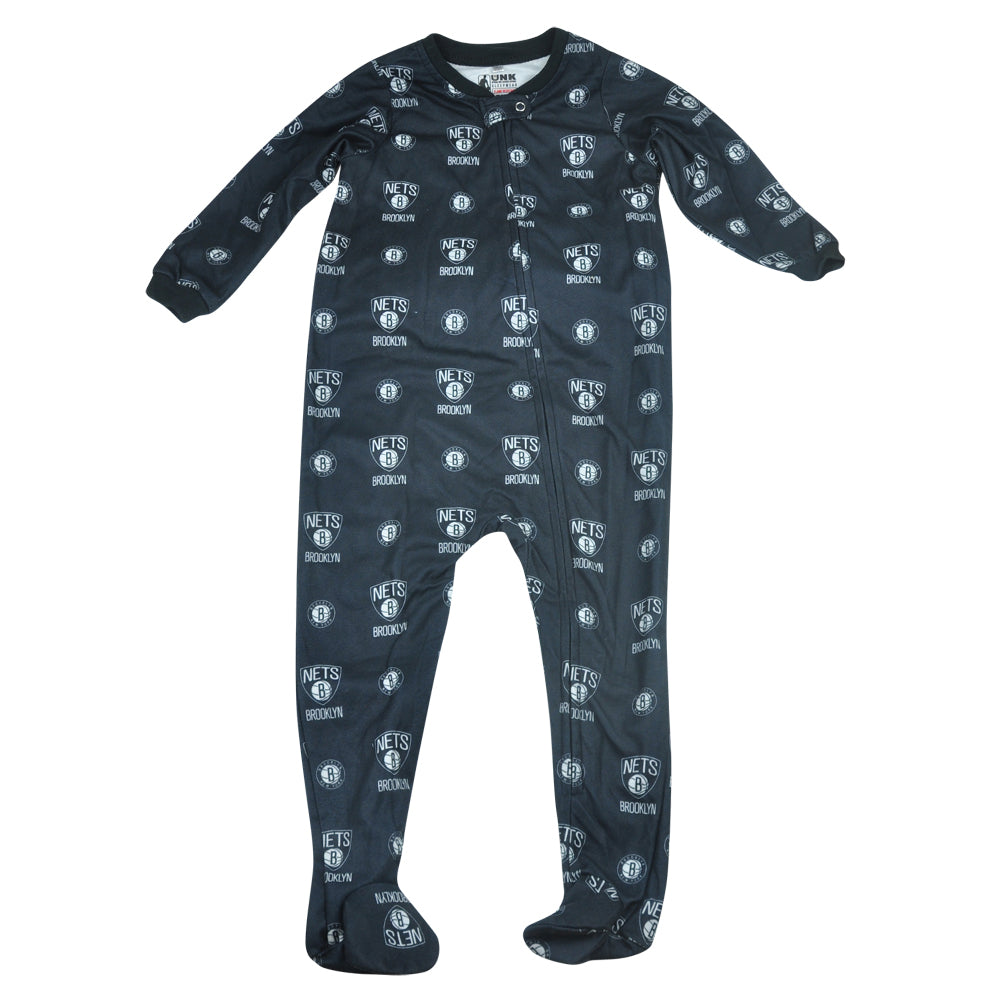 NBA UNK Brooklyn Nets Toddler Footed Pajamas Bodysuit Zipper Sleep Wear Black