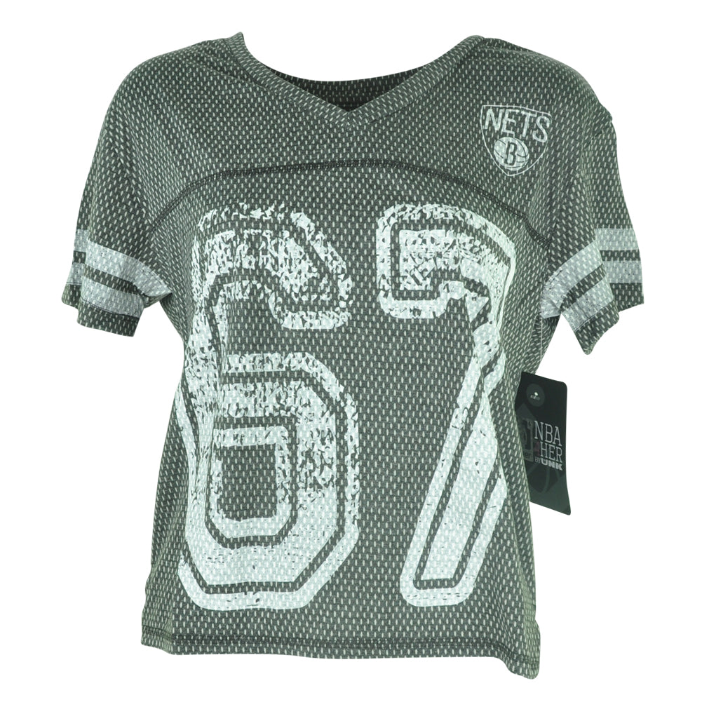NBA UNK Brooklyn Nets Women Ladies End Zone V-Neck Jersey Tshirt Tee Blk
