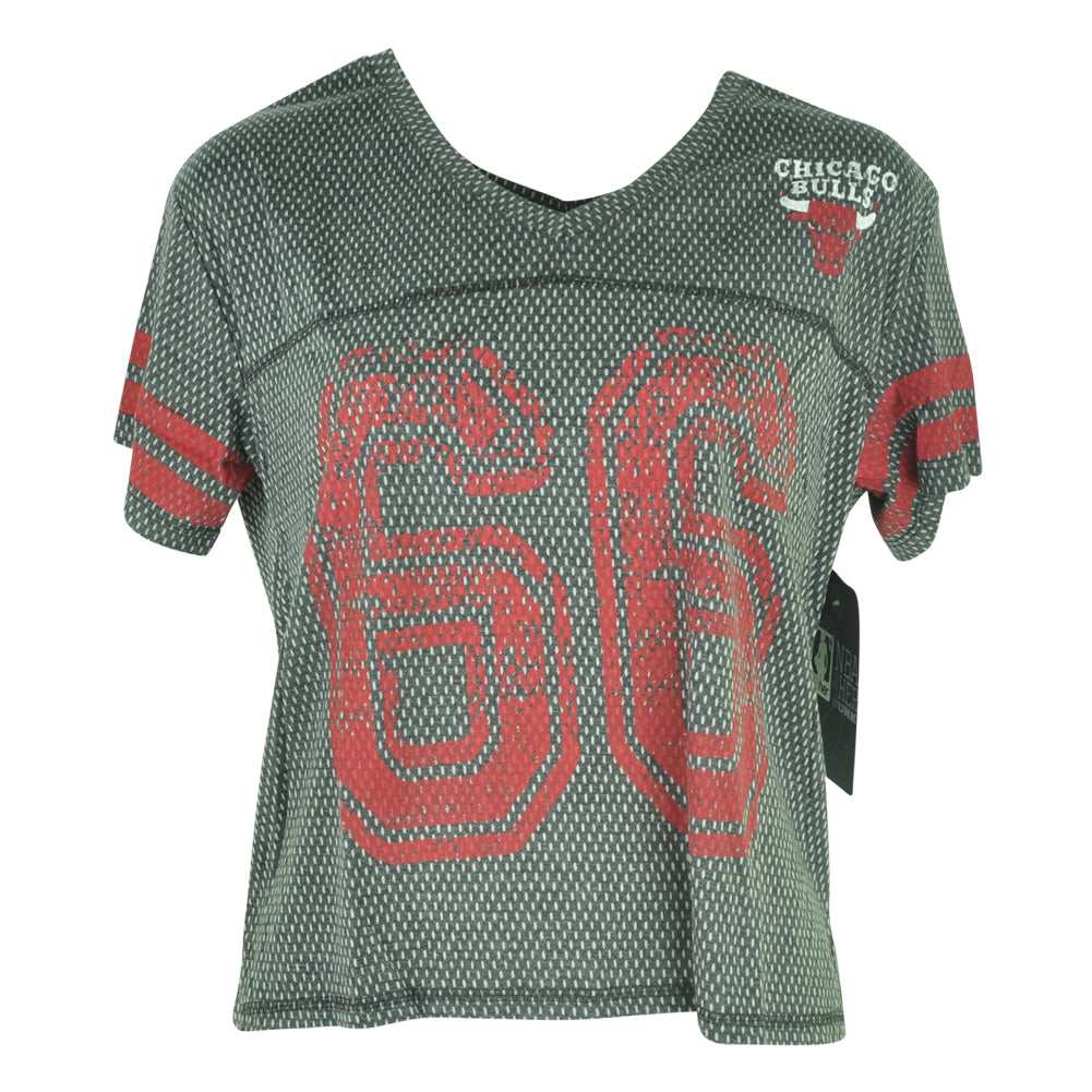 NBA UNK Chicago Bulls Women Ladies End Zone V-Neck Jersey Tshirt Tee Blk