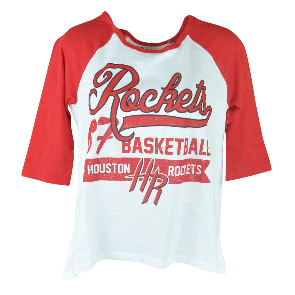 NBA UNK Houston Rockets Women Ladies Baseline Three Quarter Sleeve Tshirt