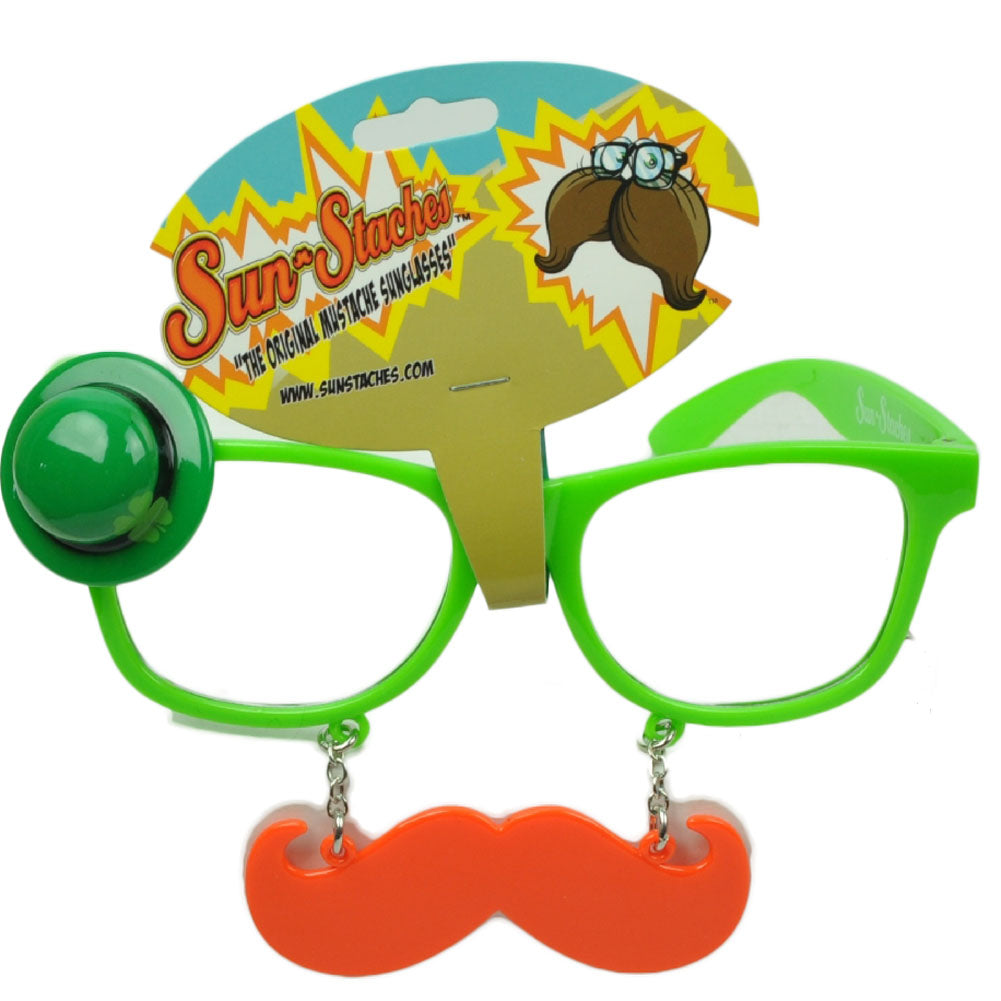 Sun Staches Green St Patricks Day Saint Pattys Lucky Irish Mustache Glasses Clear