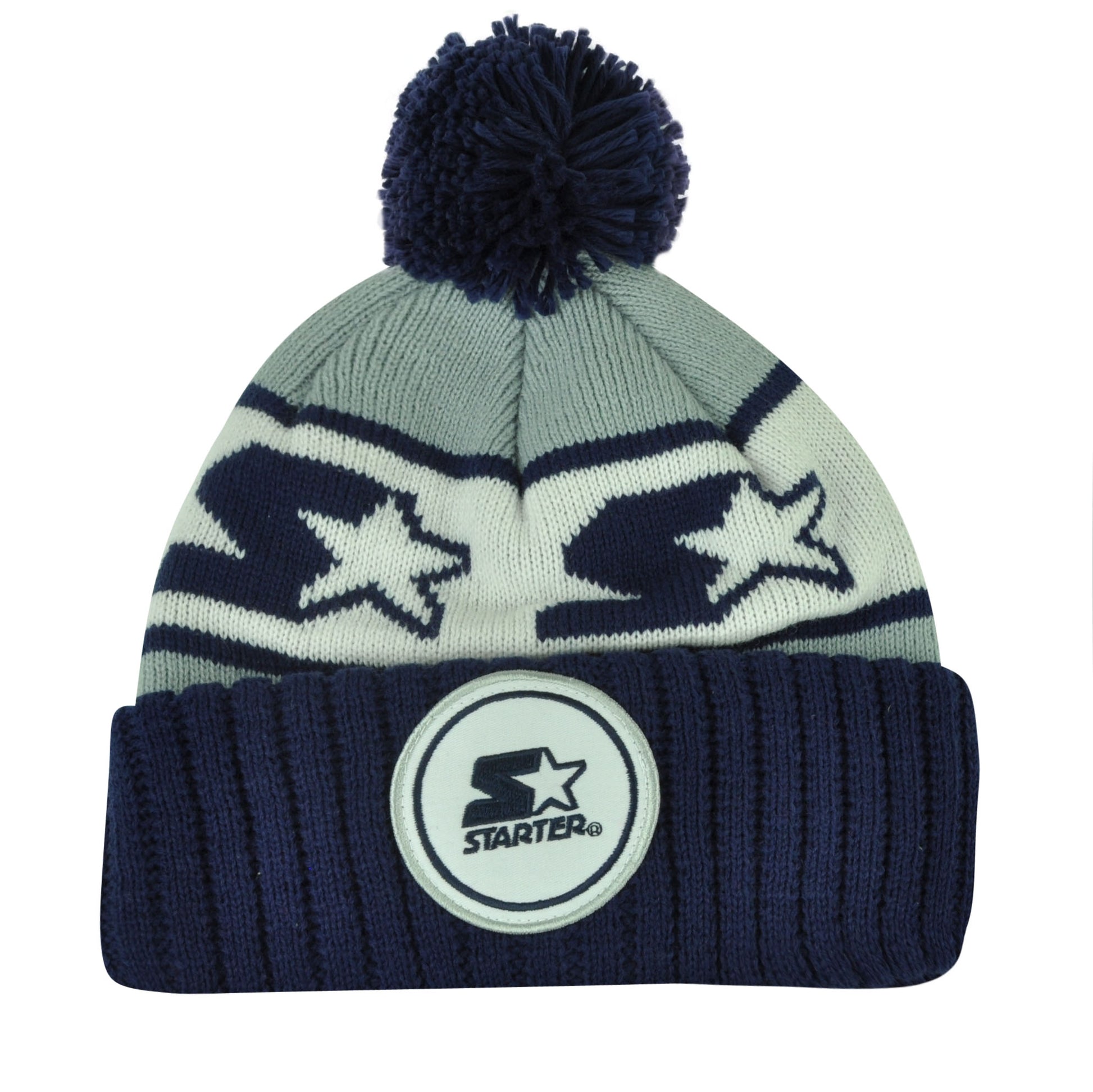 Starter Blank Navy Blue Gray Pom Pom Beanie Knit Cuffed Toque Solid Plain Winter