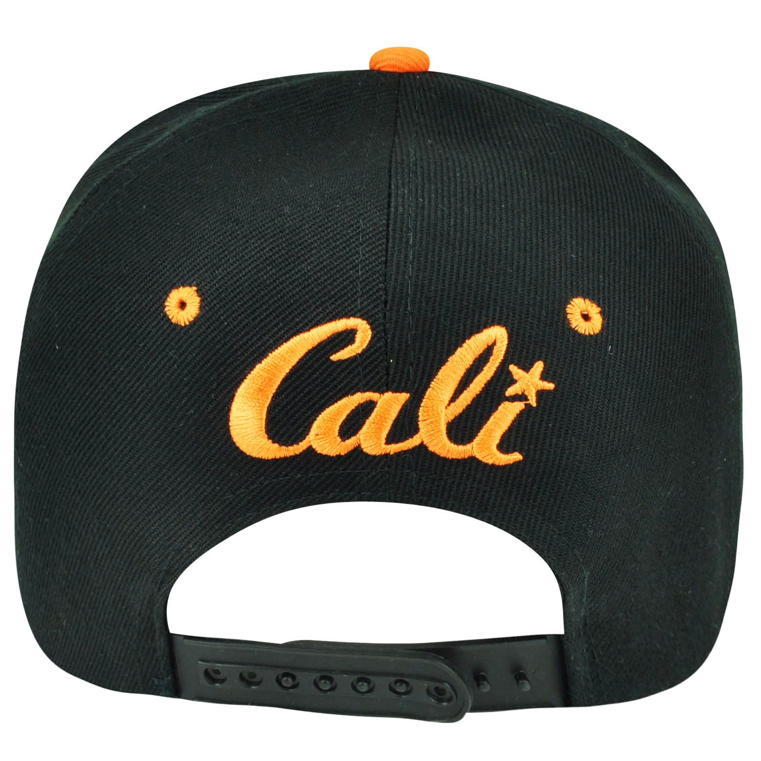 California Republic Cali Orange Bear Logo Solid Black Snapback Flat Bill Hat Cap