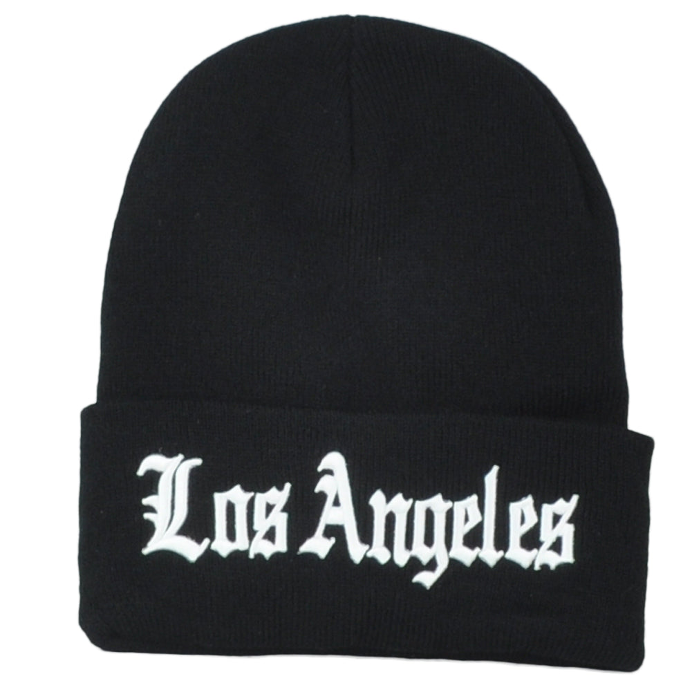 Los Angeles California City USA Adult Black Cuffed Adults Knit Beanie Hat Winter