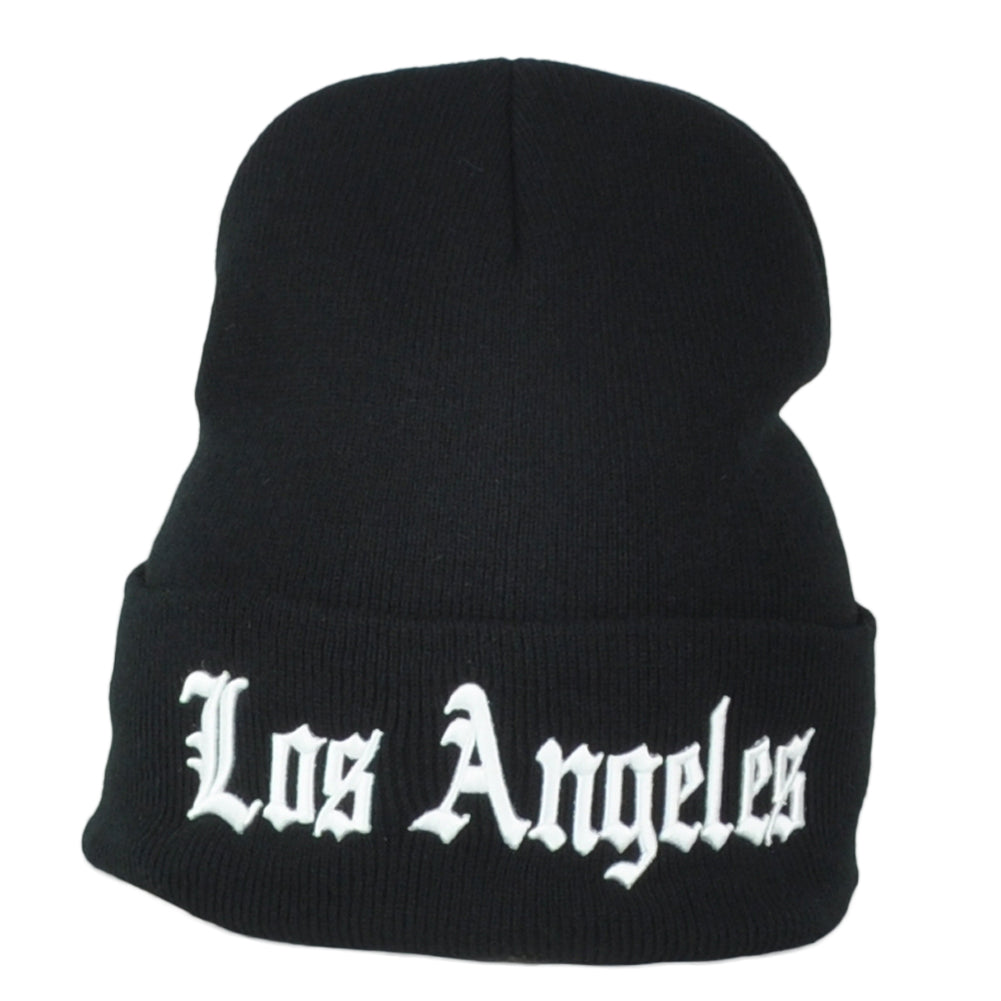 Los Angeles California City USA Adult Black Cuffed Adults Knit Beanie Hat Winter