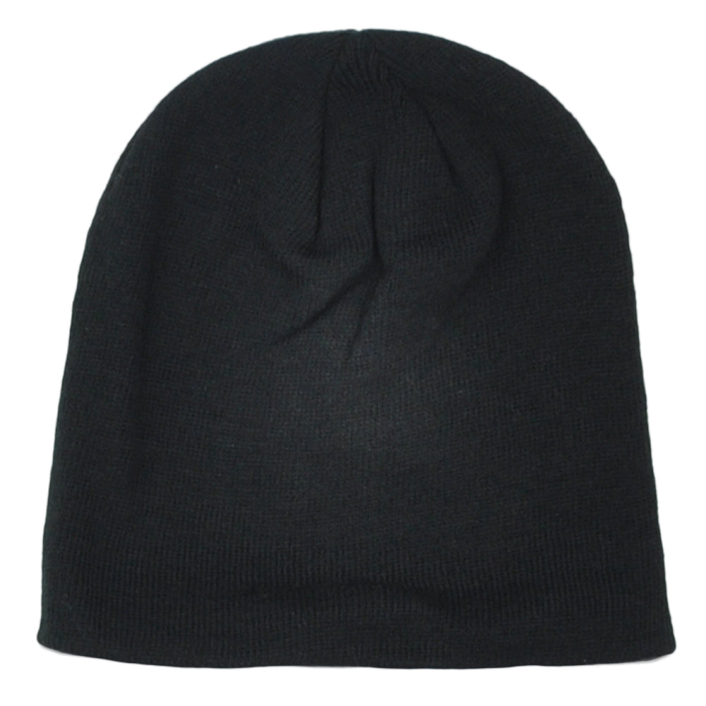 TOW Black Cuffless Blank Solid Plain Adults Unisex Skully Beanie Winter Knit Hat