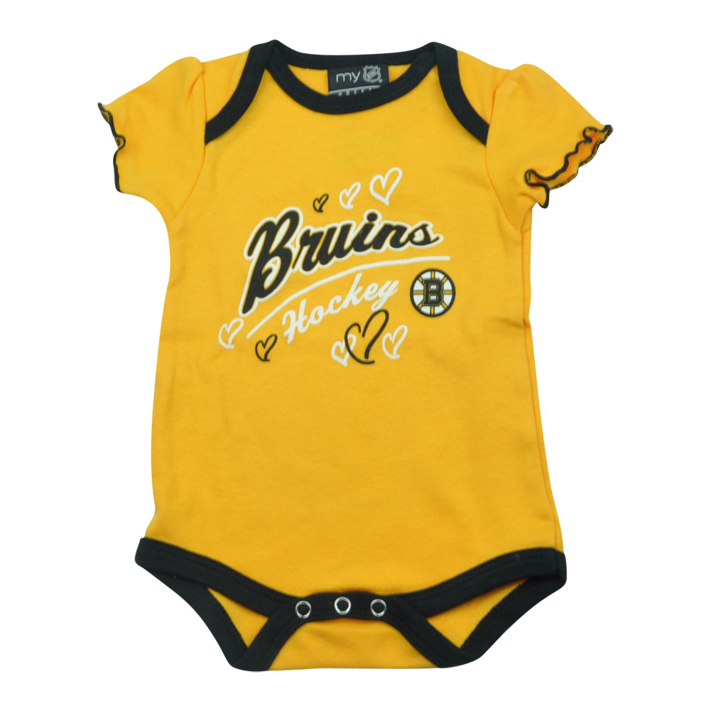 NHL Boston Bruins Owl Creek Infant Baby Girls Bodysuit Yellow Creeper