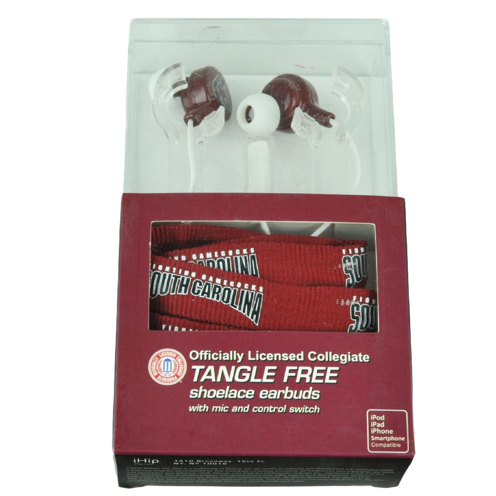 NCAA South Carolina Gamecocks Shoelace Earphones Head Phones Music Audio Red