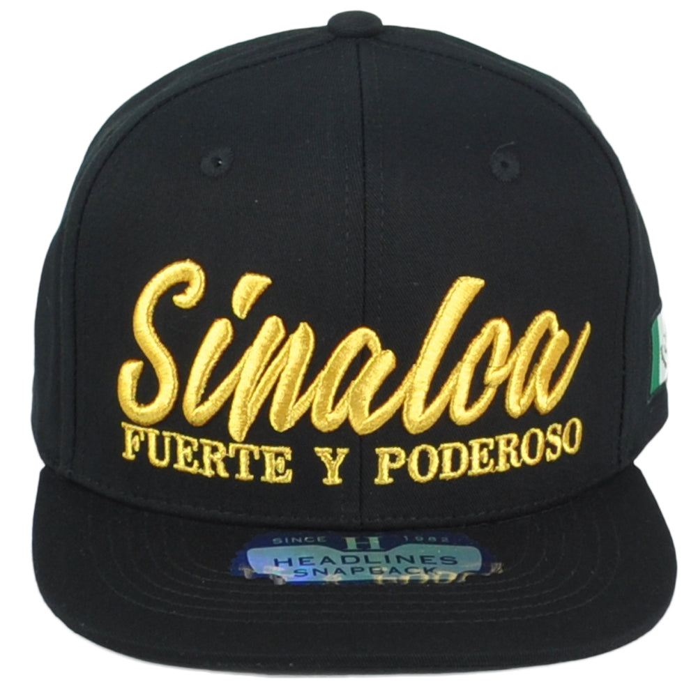 Sinaloa Fuerte Y Poderoso Mexico Flag Adjustable Flat Bill Black Gorra Hat Cap