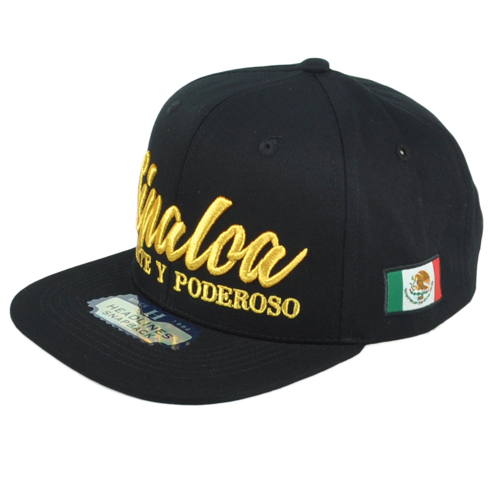 Sinaloa Fuerte Y Poderoso Mexico Flag Adjustable Flat Bill Black Gorra Hat Cap