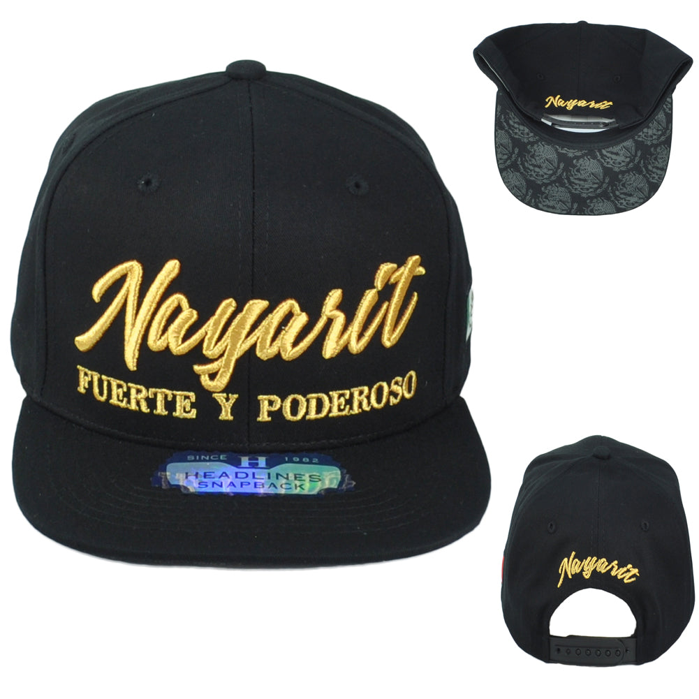 Nayarit Fuerte Y Poderoso Mexico Flag Adjustable Flat Bill Black Gorra Hat Cap