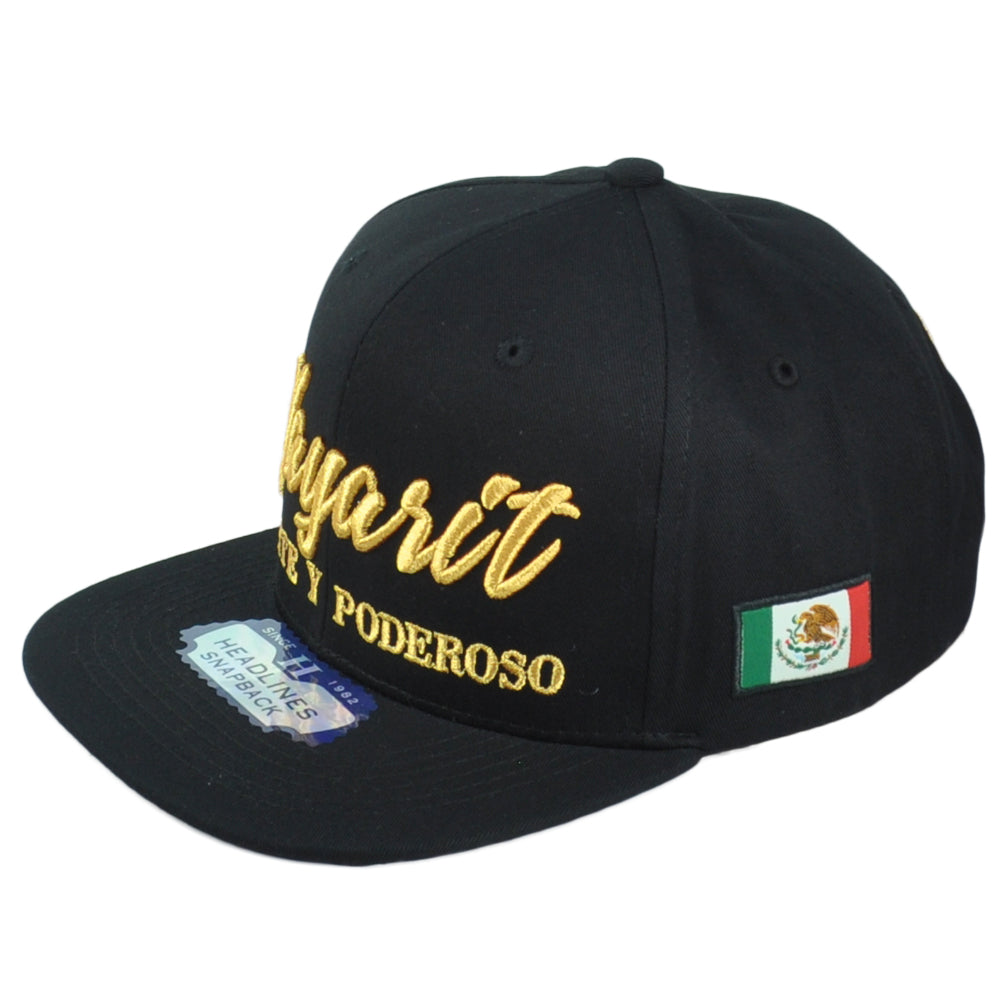 Nayarit Fuerte Y Poderoso Mexico Flag Adjustable Flat Bill Black Gorra Hat Cap