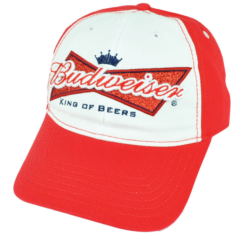 Budweiser King of Beers Glitter Ladies Red White Sun Buckle Hat Cap Malt 2Tone
