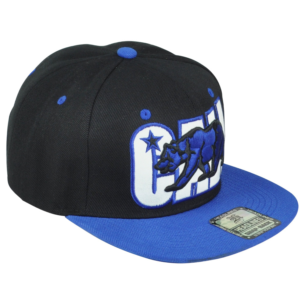 Cali Logo California State Republic 3D Snapback Black Blue Flat Bill Hat Cap