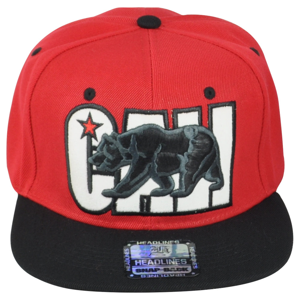 Cali Logo California State Republic 3D Snapback Two Tone Bear Flat Bill Hat Cap
