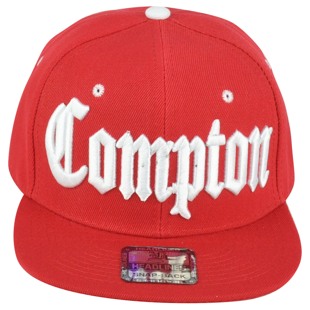 City Compton Cali Los Angeles California Red Snapback Flat Bill Brim Hat Cap