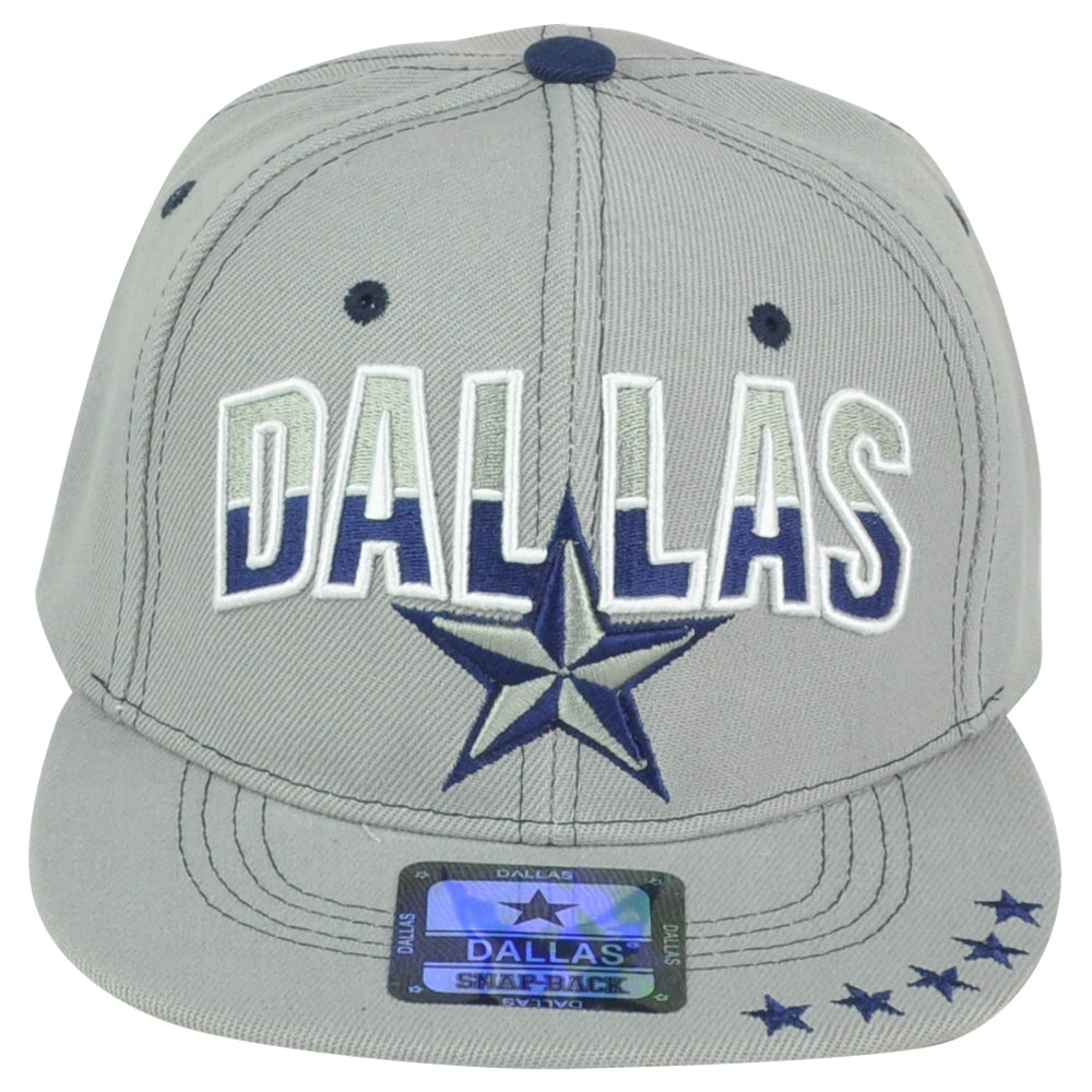 Dallas City Town Texas Nautical Star Navy Gray Texas Snapback Flat Bill Hat Cap