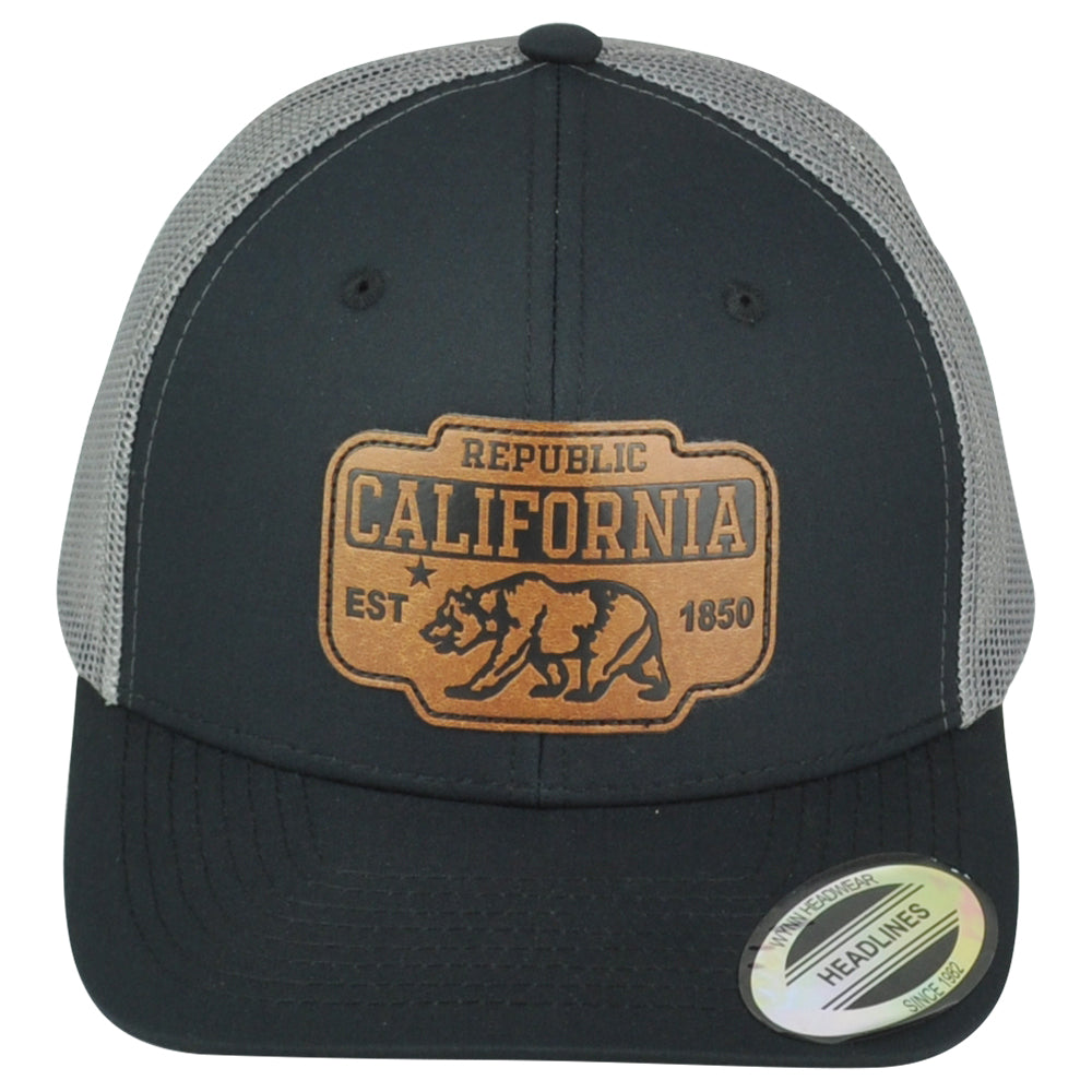 Republic California USA 1850 Black Gray Adjustable Patch Mesh Trucker Hat Cap