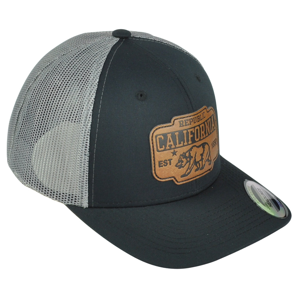 Republic California USA 1850 Black Gray Adjustable Patch Mesh Trucker Hat Cap
