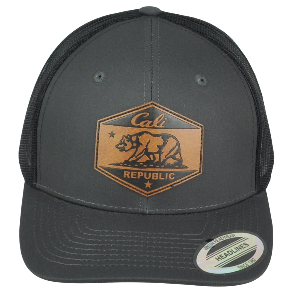 Republic California State Grey Black Adjustable Patch Mesh Trucker Men Hat Cap
