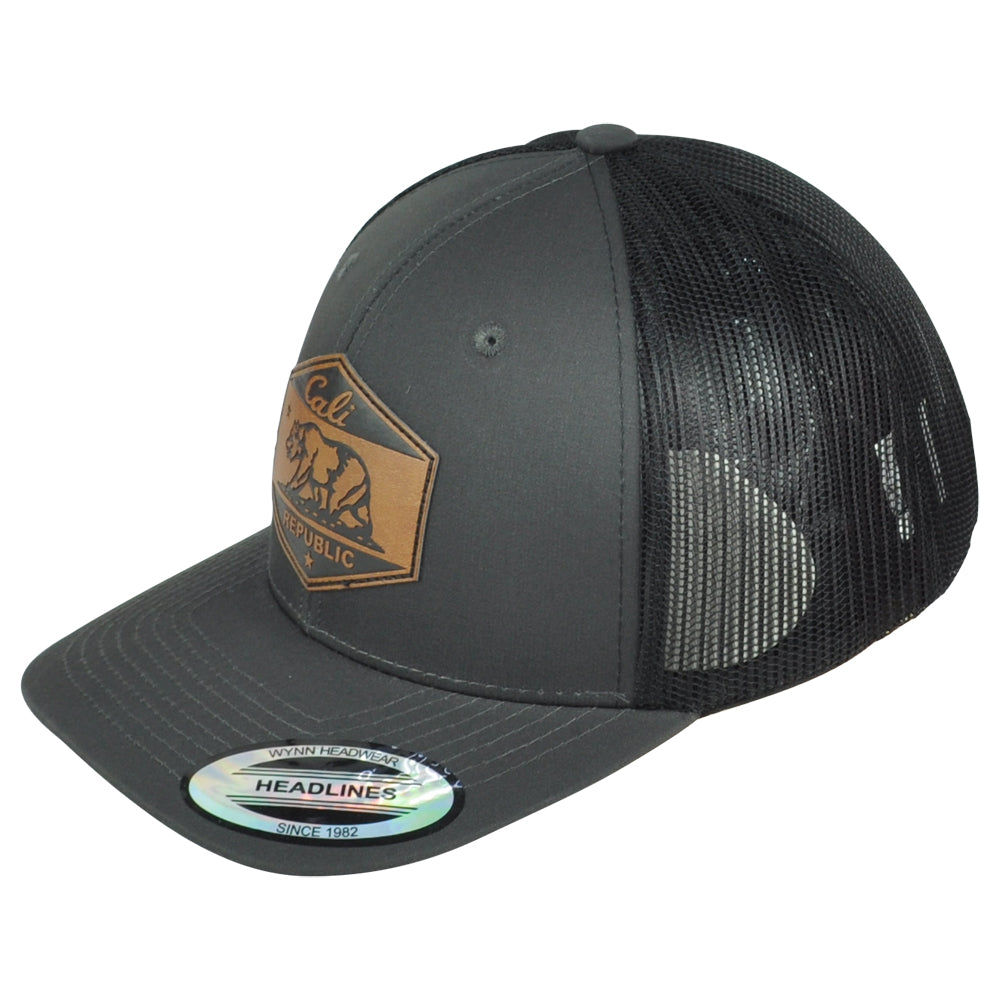 Republic California State Grey Black Adjustable Patch Mesh Trucker Men Hat Cap