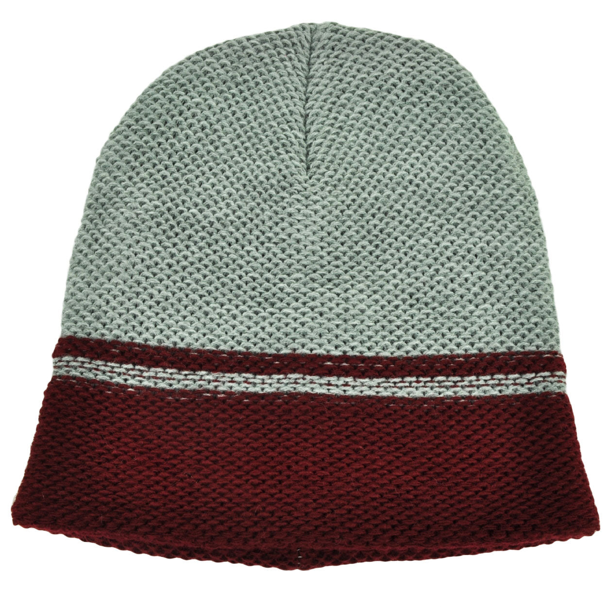 Gray Burgundy Maroon Cuffless Knit Beanie Toque Striped Woven Hat Blank Plain