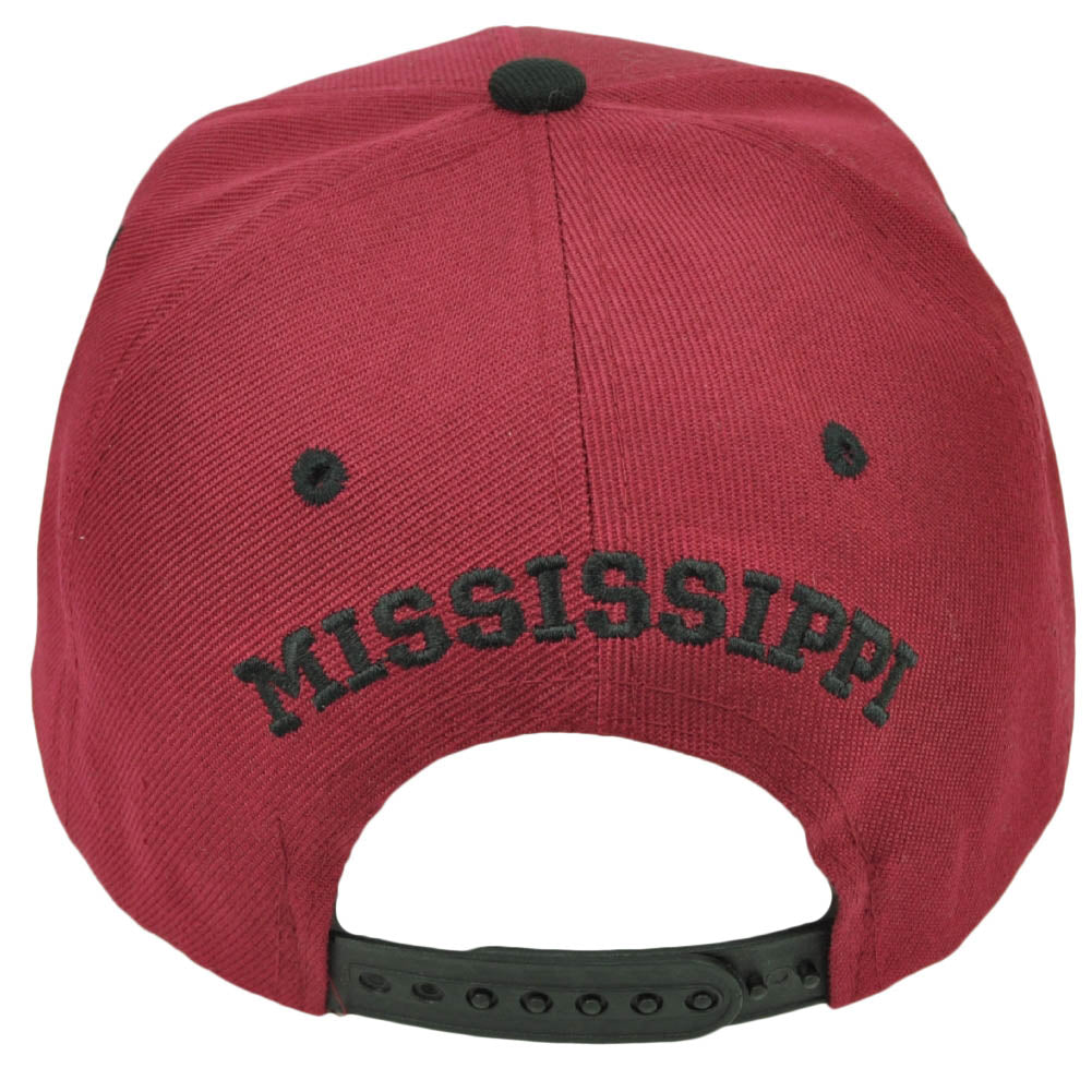 Mississippi Burgundy Black Southern State USA Flat Bill Snapback Hat Cap MS