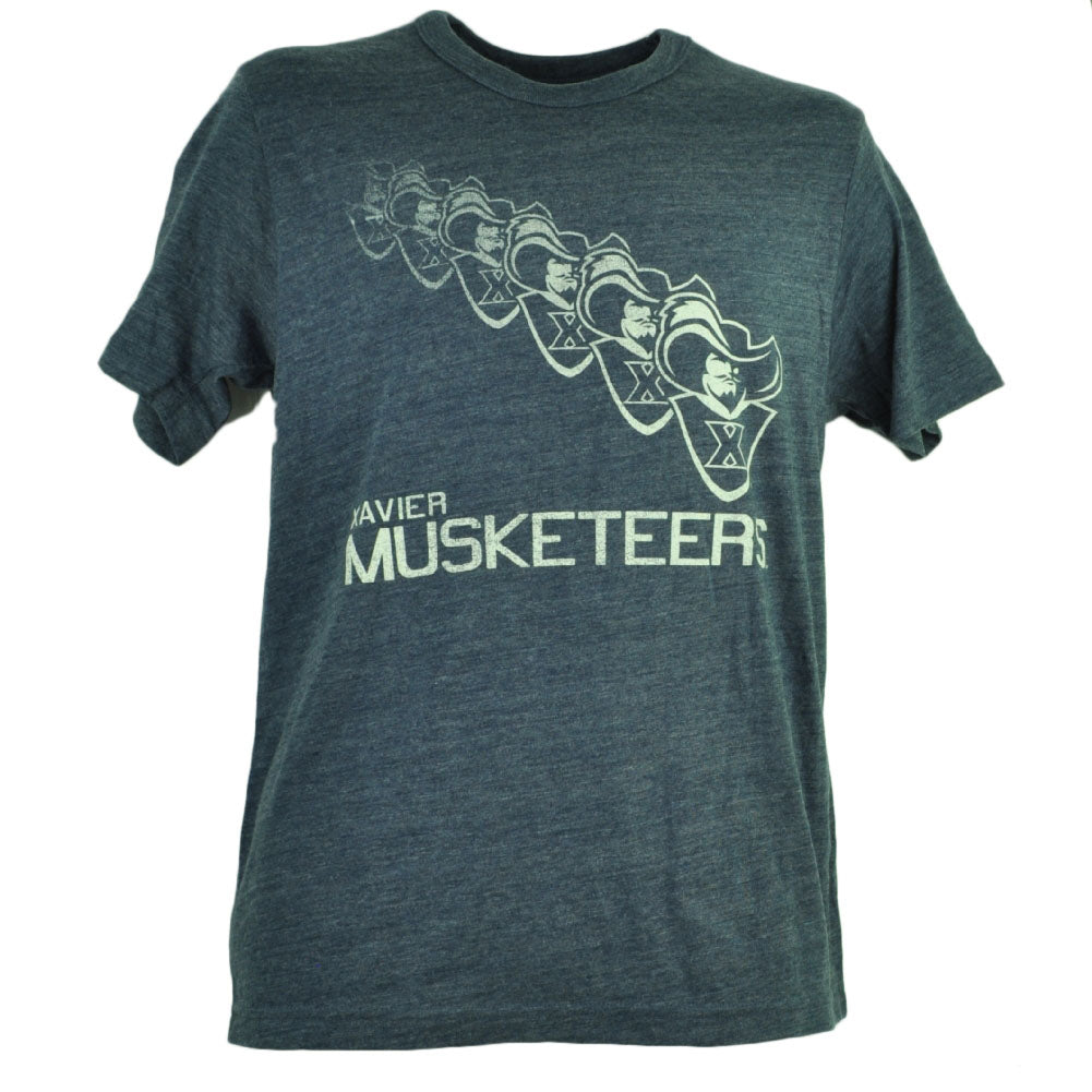 NCAA Xavier Musketeers Repeat Logo Navy Blue Distressed Mens Tshirt Tee Collage