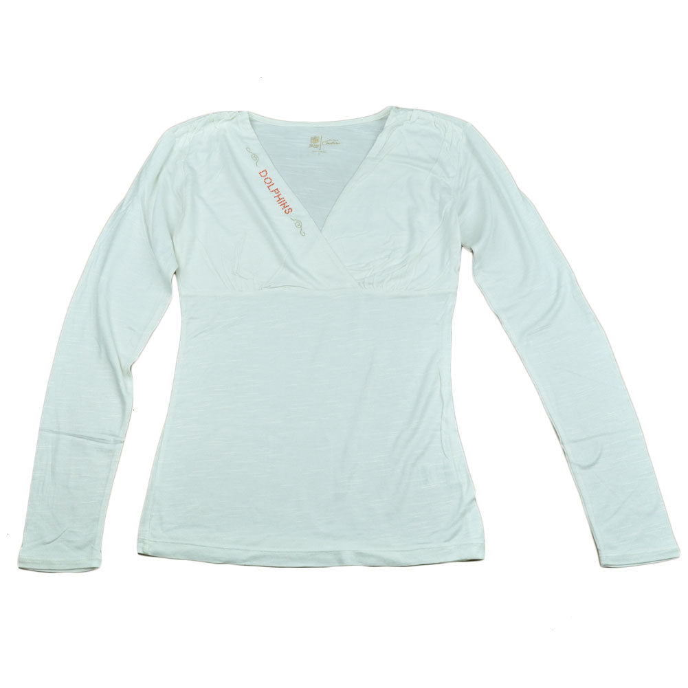 NFL Miami Dolphins The Blitz Women Ladies V-Cut Long Sleeve Glitter Shirt