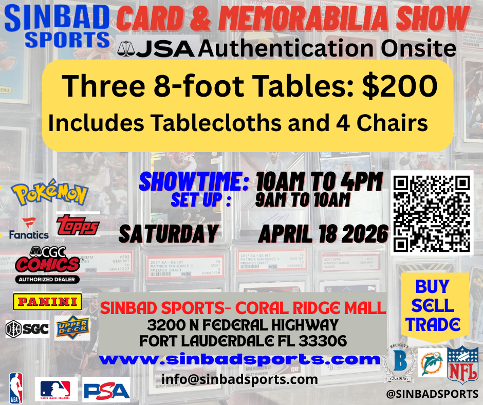 Sinbad Sports Card Show June 13 2026 - Three 8 Foot Vendor Tables