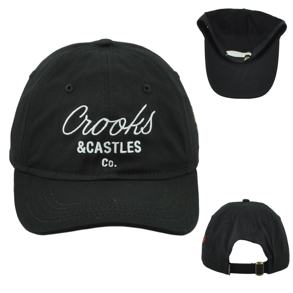 Crooks & Castles Co. Garment Washed Black Rose Adjustable Curved Bill Hat Cap