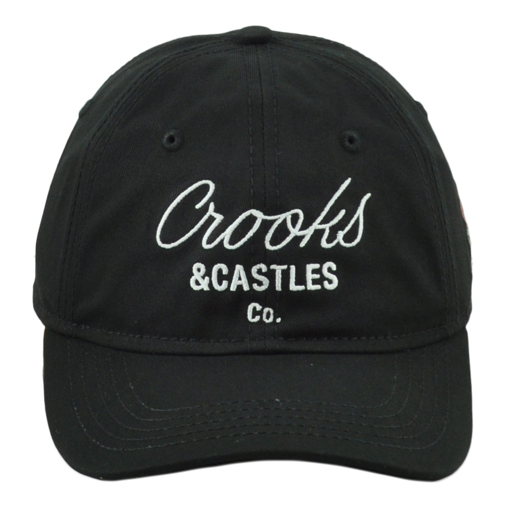 Crooks & Castles Co. Garment Washed Black Rose Adjustable Curved Bill Hat Cap