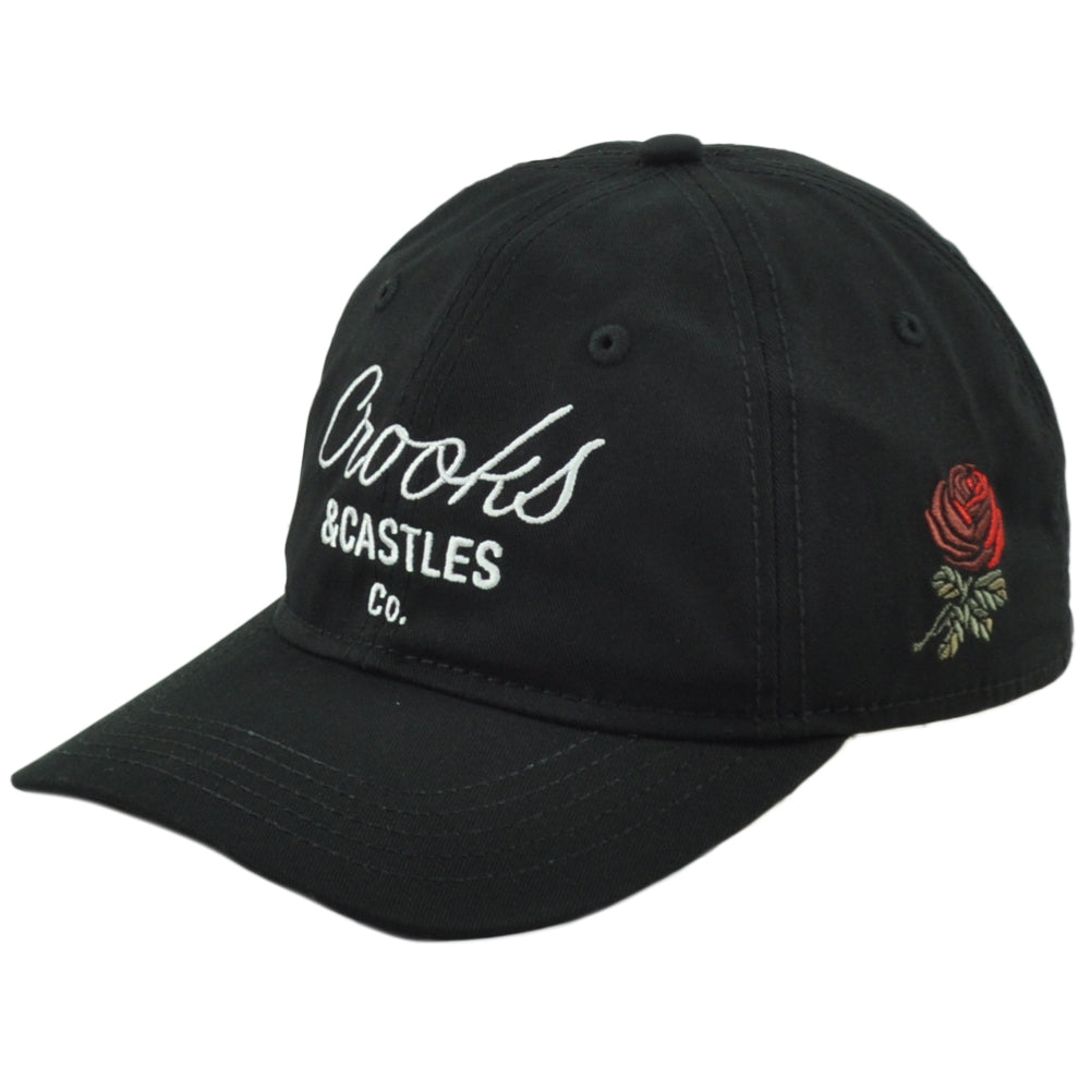 Crooks & Castles Co. Garment Washed Black Rose Adjustable Curved Bill Hat Cap
