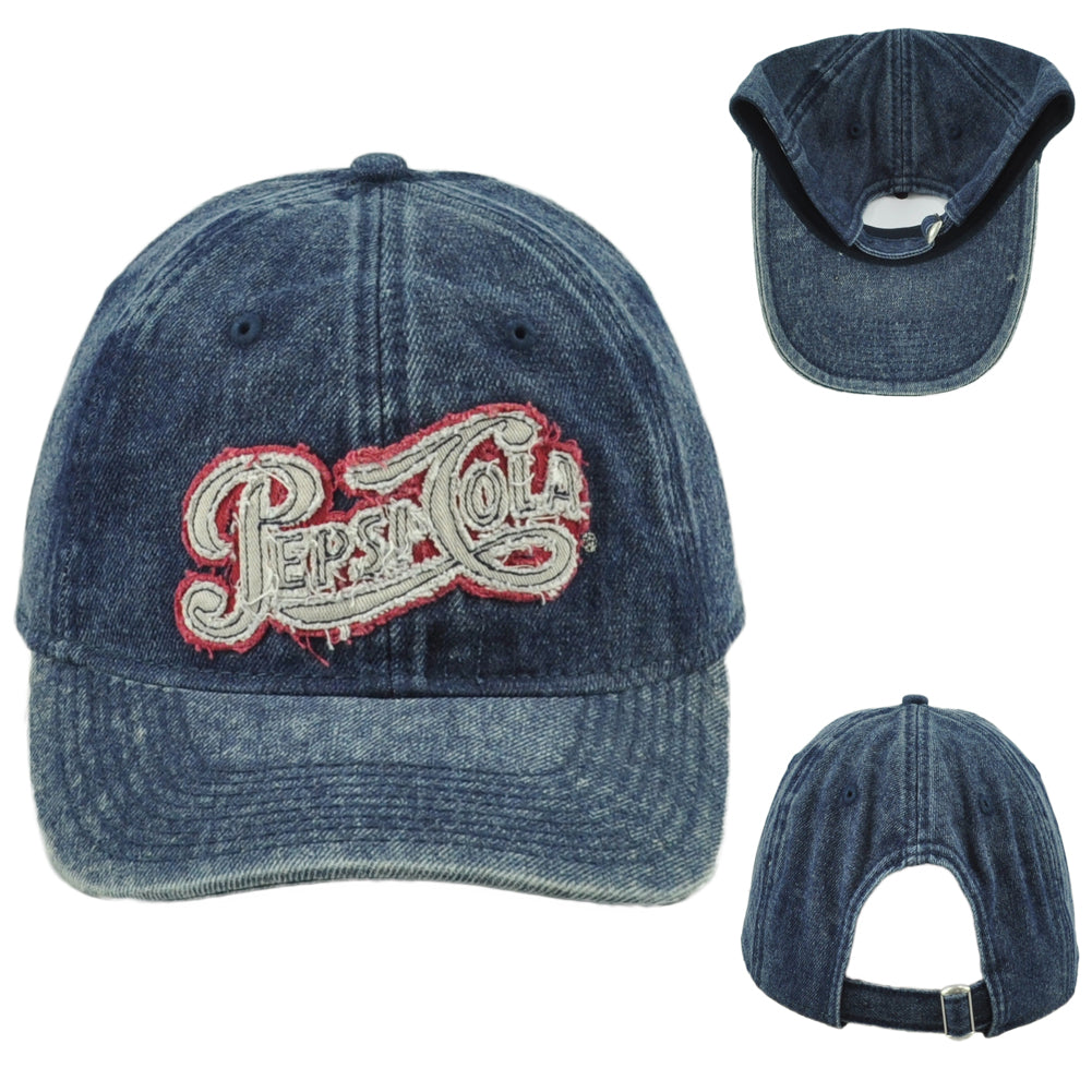 Pop Cult Pepsi Cola Drink Beverage Adjustable Adults Denim Distressed Hat Cap