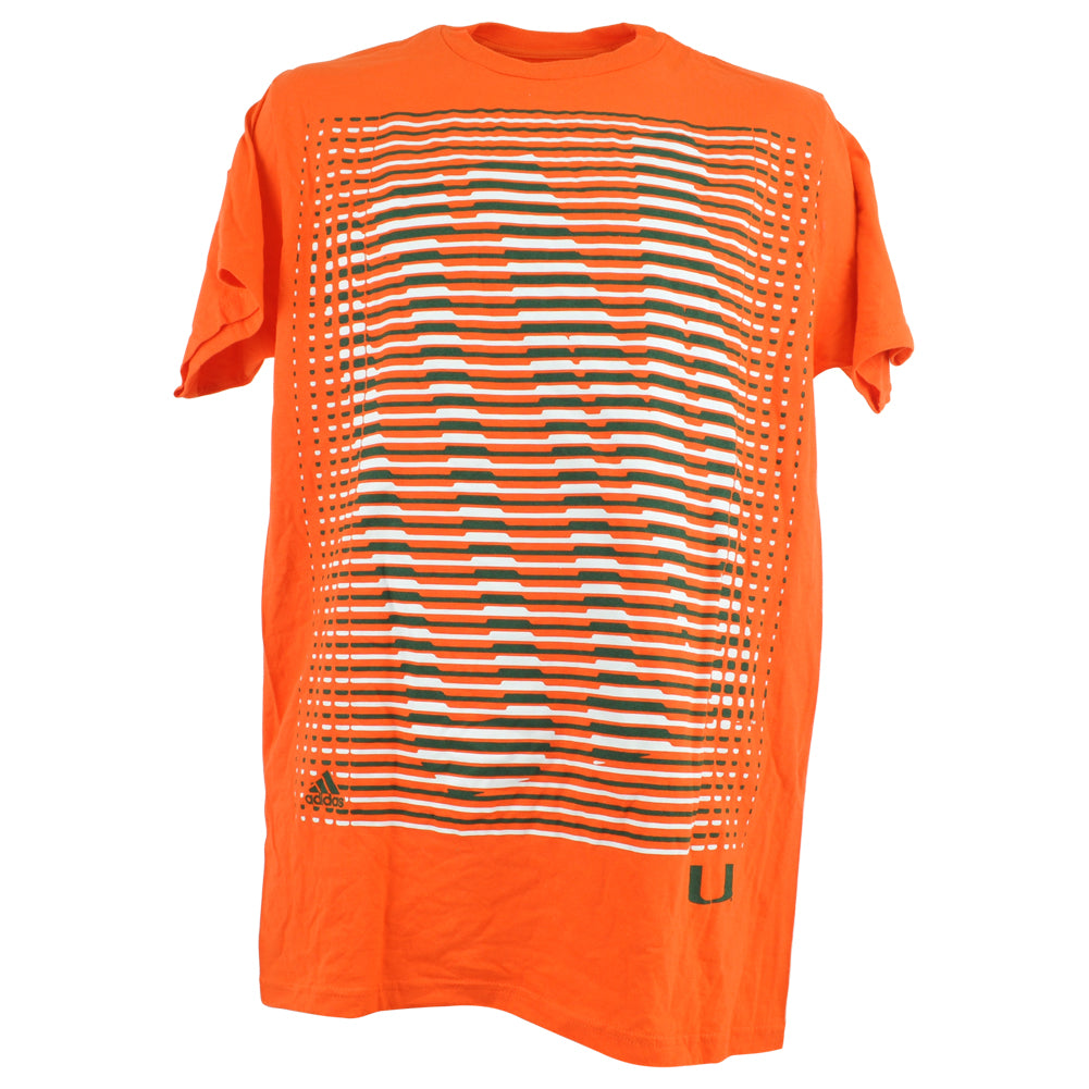 NCAA Adidas Miami Hurricanes Short Sleeve Stripe Orange Man Tshirt Tee