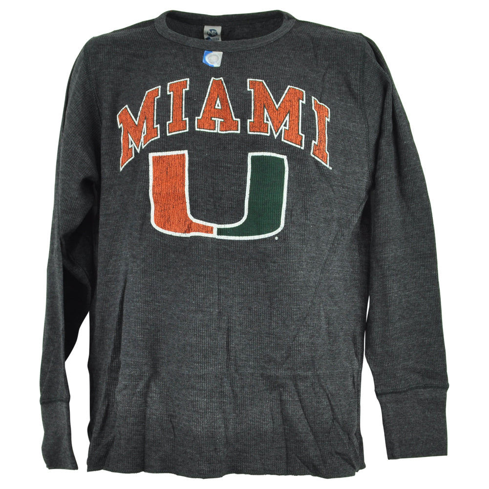 NCAA Miami Hurricanes Long Sleeve Adults Man Charcoal Heather Tshirt Tee