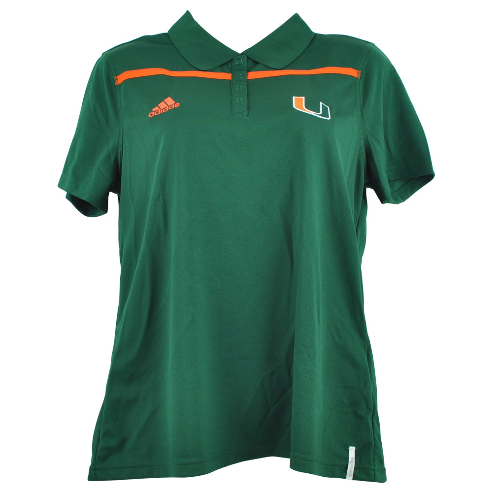 NCAA Adidas Miami Hurricanes Short Sleeve Green Womens Ladies Polo Shirt