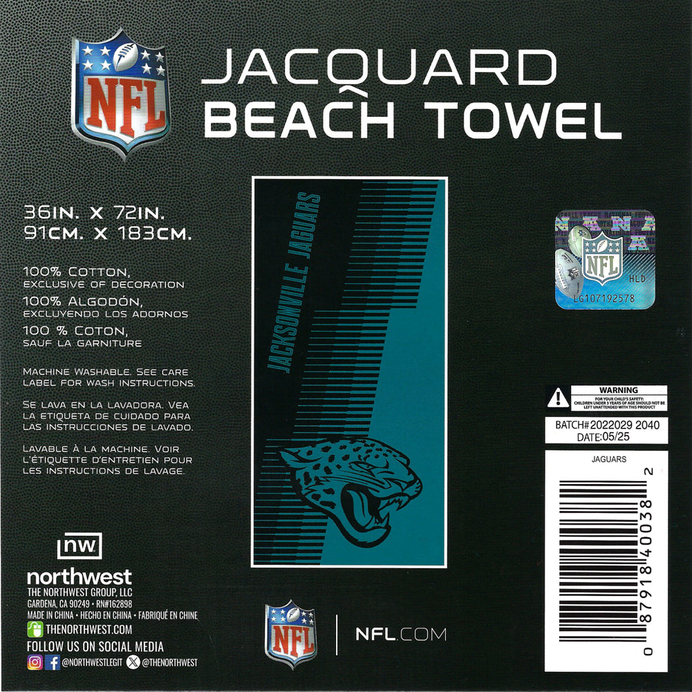 NFL Jacksonville Jaguars Jacquard 36x72 Sports Cotton Football Beach Towel Green