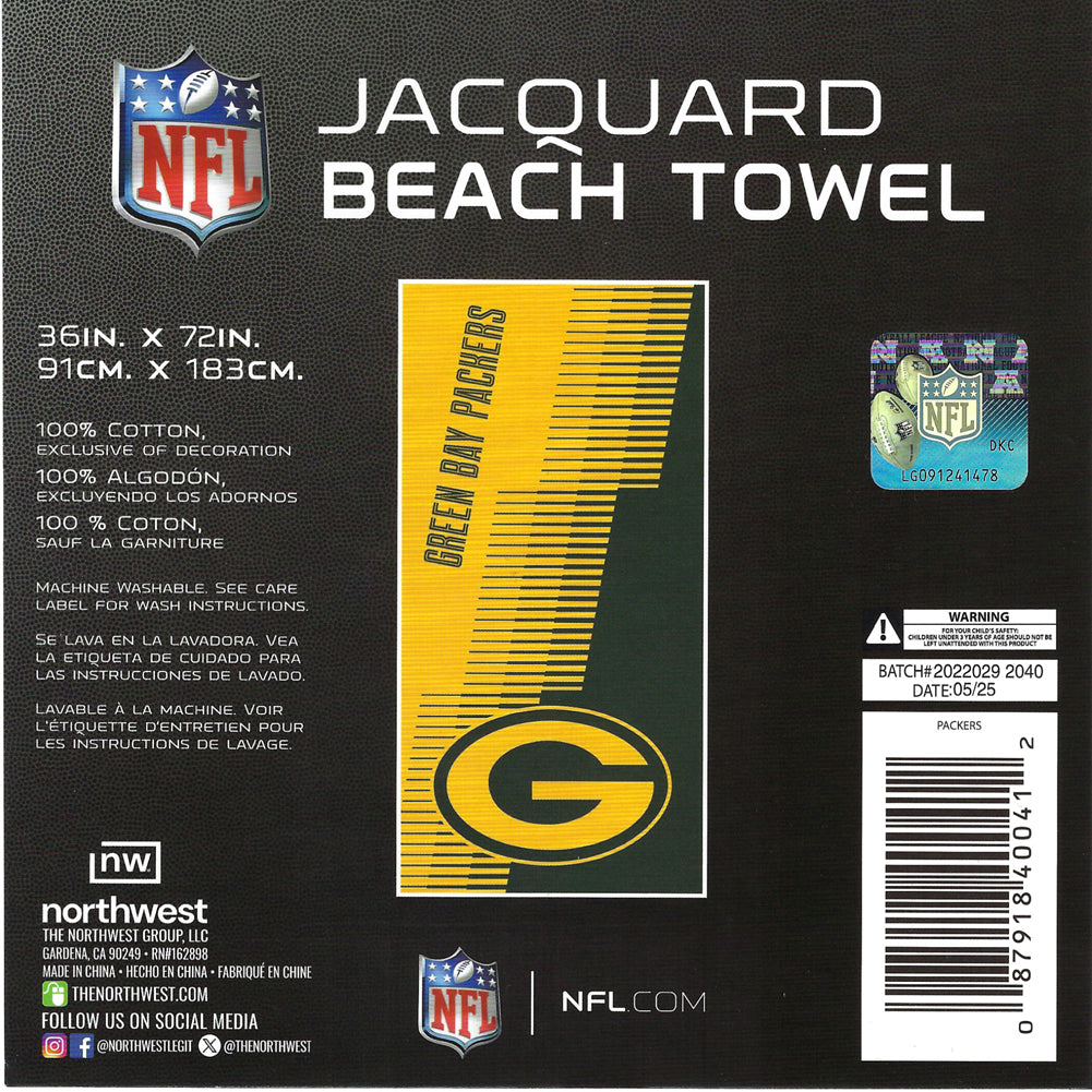 NFL Green Bay Packers Jacquard 36x72 Sports Cotton Football Beach Towel NW