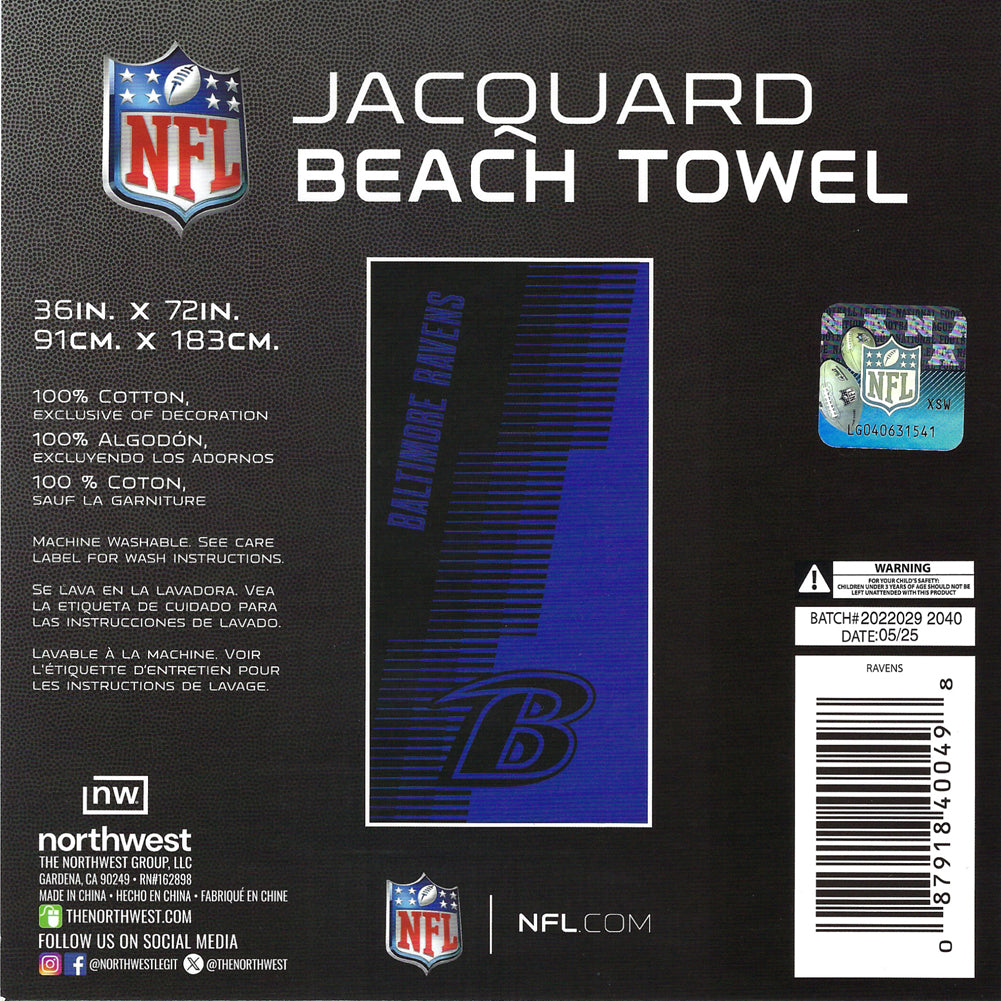 NFL Baltimore Ravens Jacquard 36x72 Sports Cotton Football Beach Towel Two Color