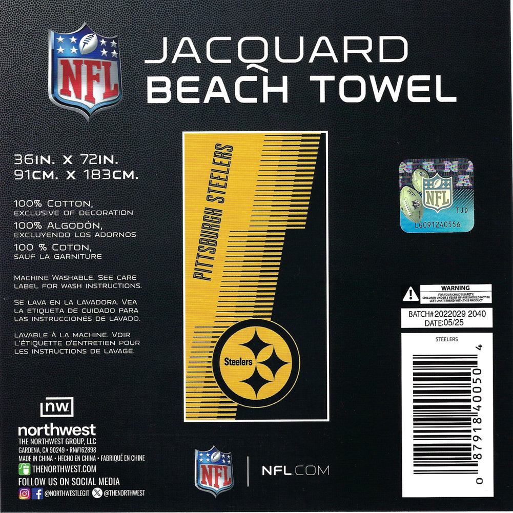 NFL Pittsburgh Steelers Jacquard 36x72 Sports Cotton Football Beach Towel NW