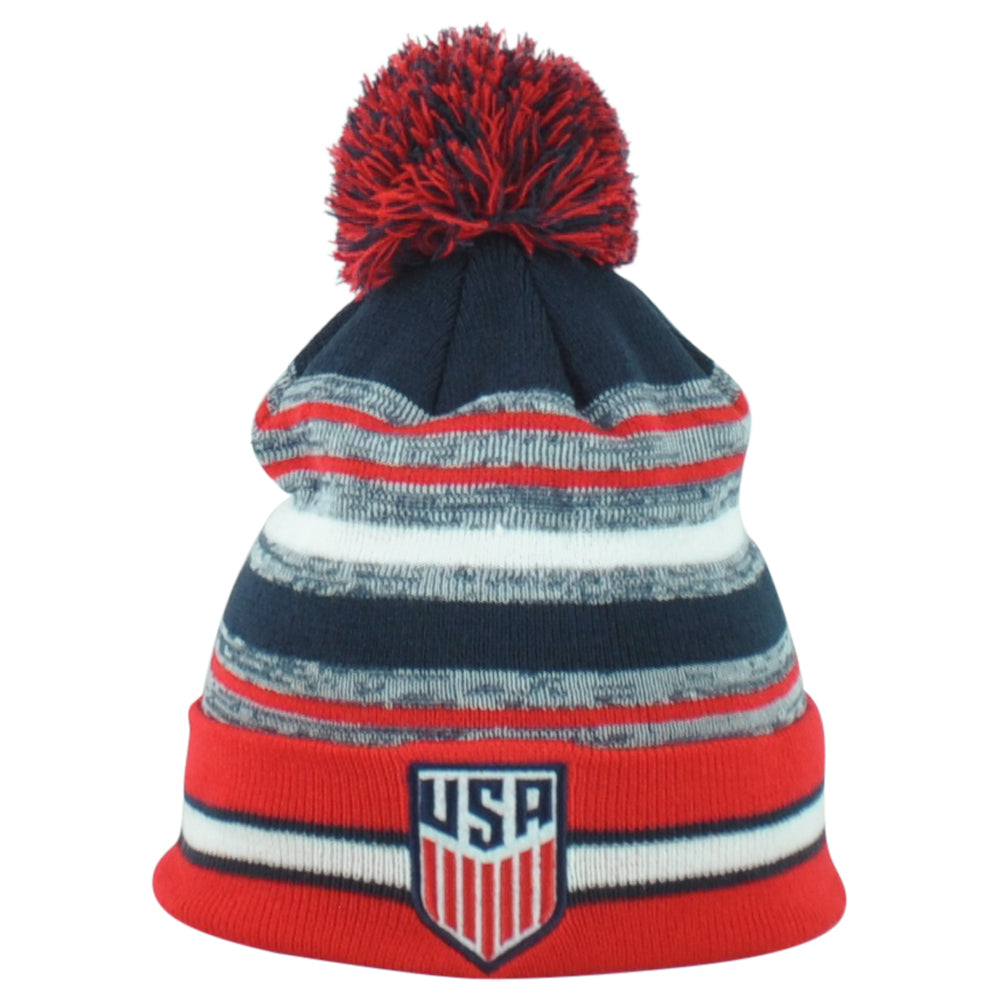 USA United States Country Pom Pom Cuffed Toque Beanie Knit Soccer Futbol Sripes